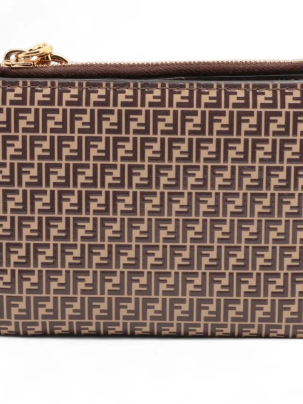 Fendi FF Logo Leather Compact Wallet Brown